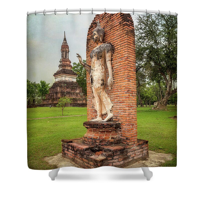 Buddha Shower Curtain featuring the photograph Buddha Statue Sukhothai by Adrian Evans