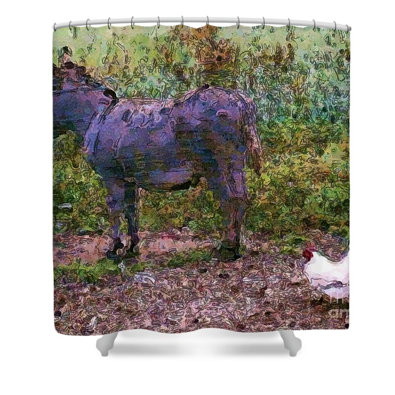Buddies Take A Walk Shower Curtain featuring the painting Buddies Take A Walk by Two Hivelys