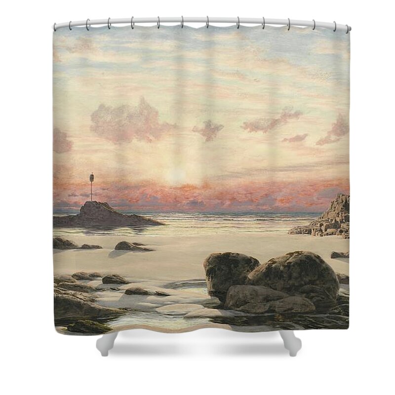 Bude Shower Curtain featuring the painting Bude Sands at Sunset by John Brett