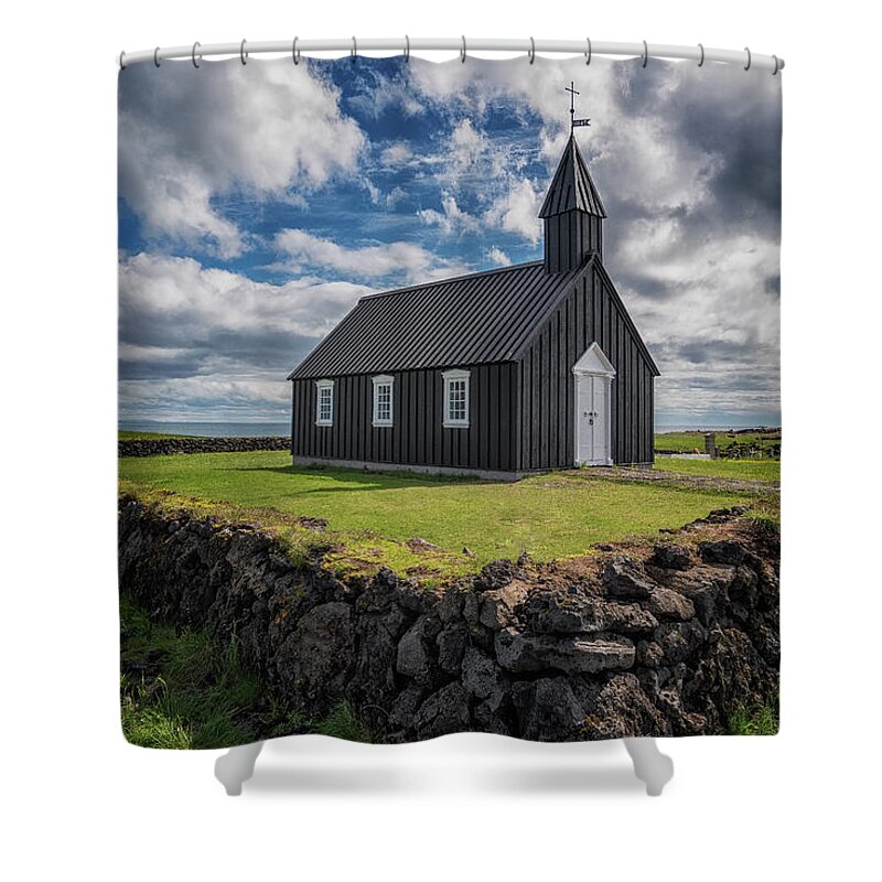 Iceland Shower Curtain featuring the photograph Budir Black Church by Tom Singleton