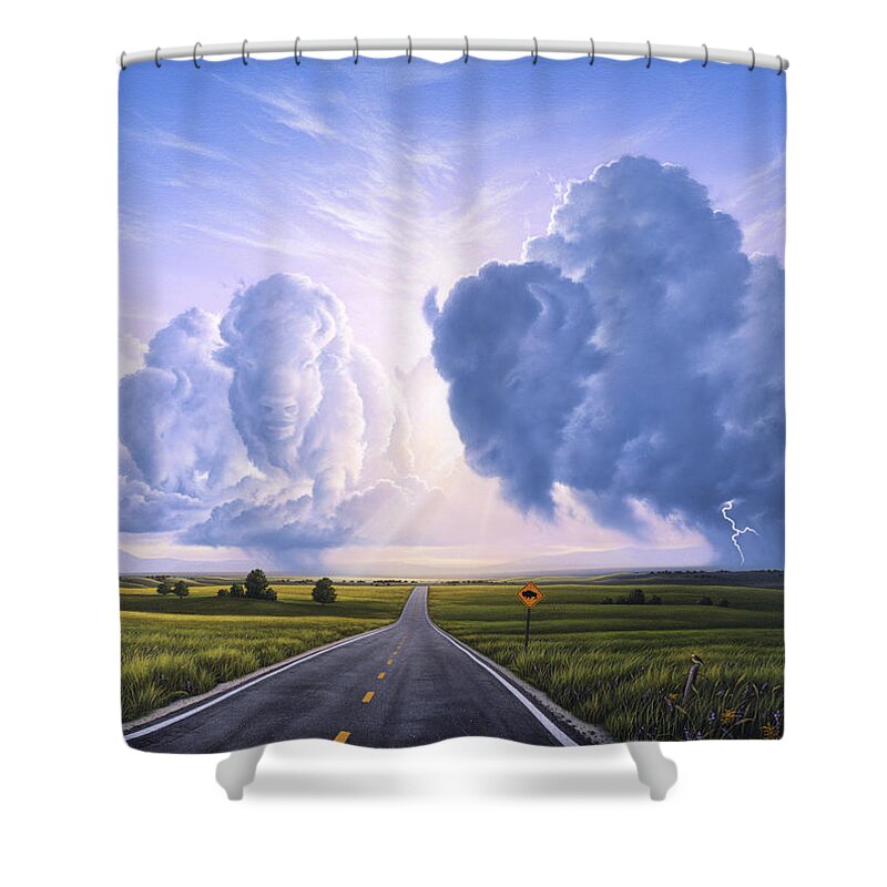 Buffalo Shower Curtain featuring the painting Buffalo Crossing by Jerry LoFaro
