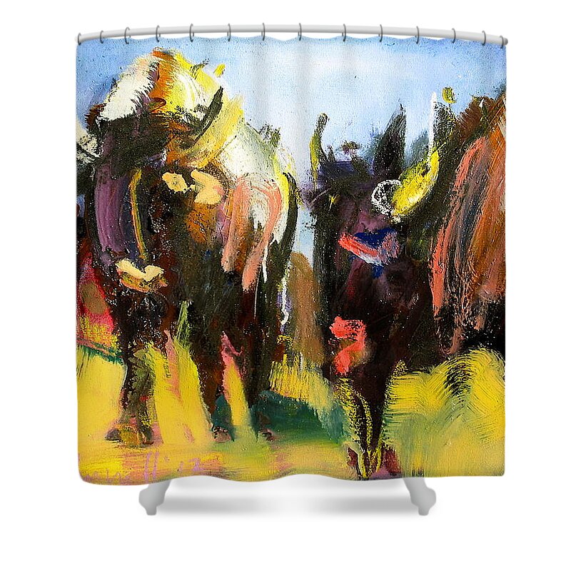 Buffalo Shower Curtain featuring the painting Buffalo Lips by Les Leffingwell