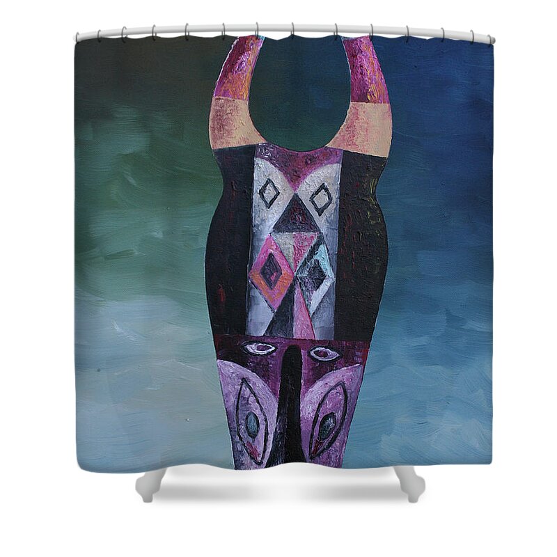 Buffalo Mask Shower Curtain featuring the painting Buffalo Mask by Obi-Tabot Tabe