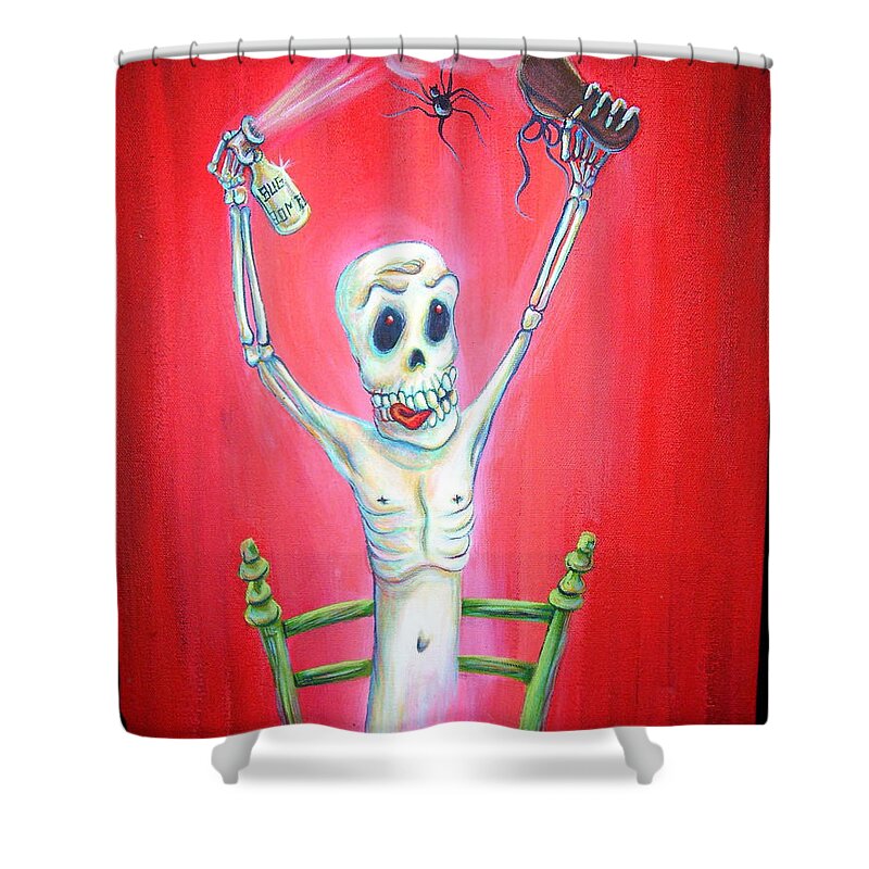 Day Of The Dead Shower Curtain featuring the painting Bug Bomb by Heather Calderon