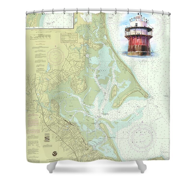 Marine Chart Shower Curtain featuring the painting Bug Light on a NOAA Chart by P Anthony Visco