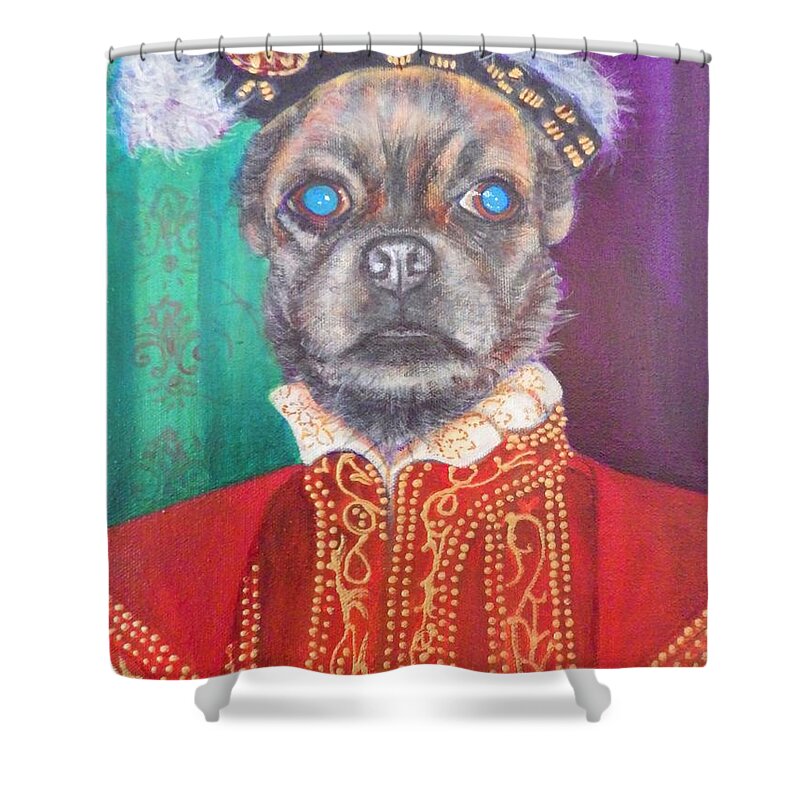 Whimsical Shower Curtain featuring the painting Bugsy First Earl of Primrose by Linda Markwardt