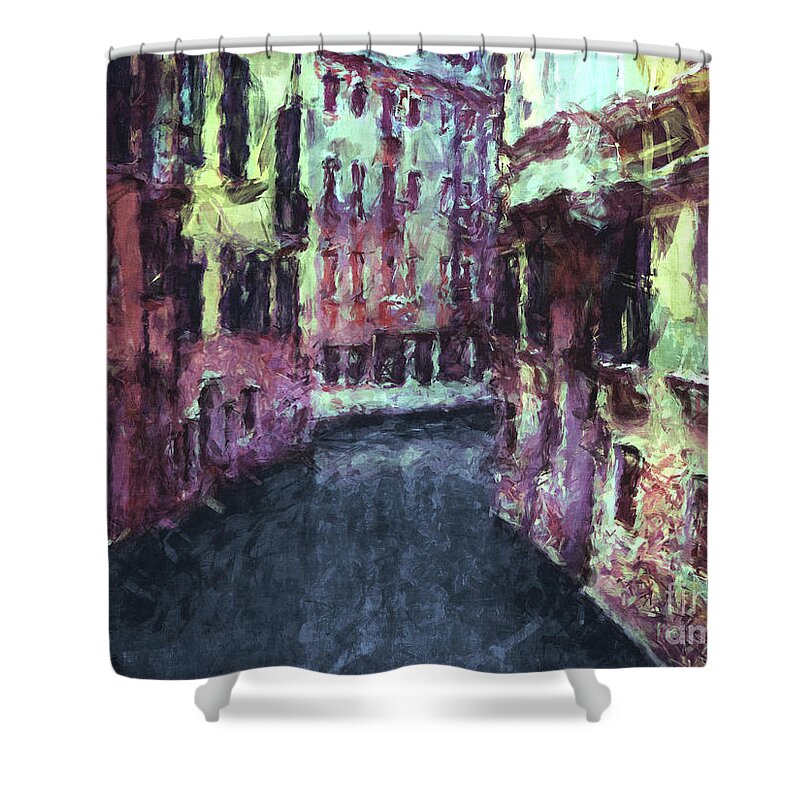 Venice Shower Curtain featuring the digital art Buildings Along A Venice Canal by Phil Perkins