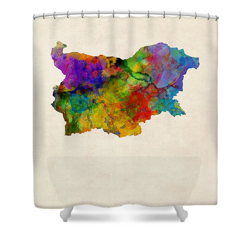Map Art Shower Curtain featuring the digital art Bulgaria Watercolor Map by Michael Tompsett