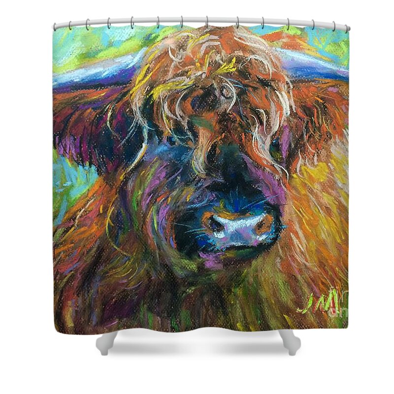 Bull Shower Curtain featuring the painting Bull by Jieming Wang