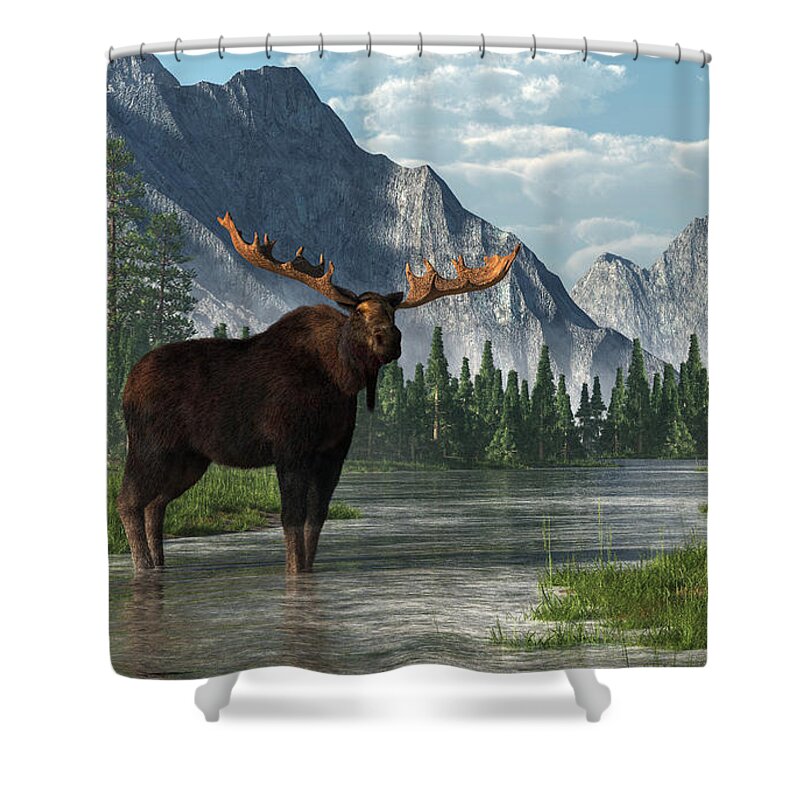 Bull Moose Shower Curtain featuring the digital art Bull Moose by Daniel Eskridge