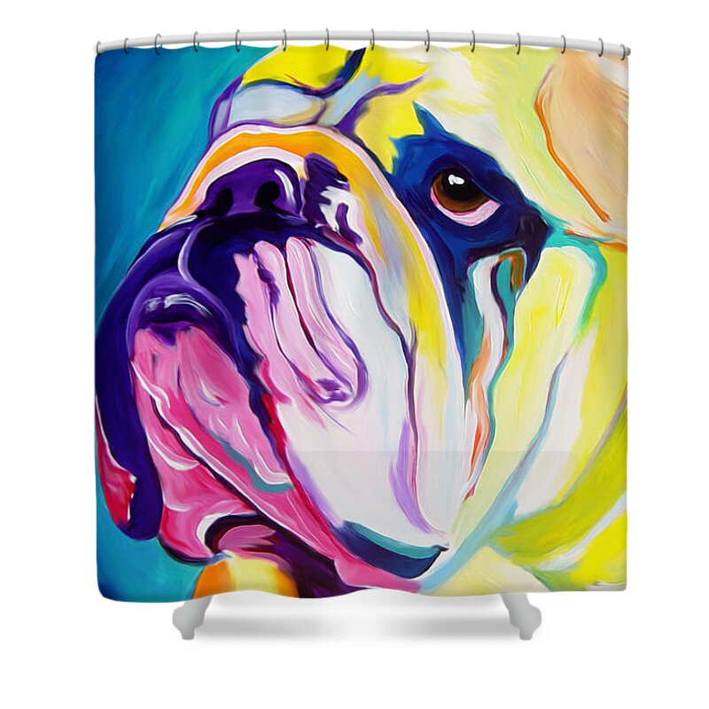 English Shower Curtain featuring the painting Bulldog - Bully by Dawg Painter