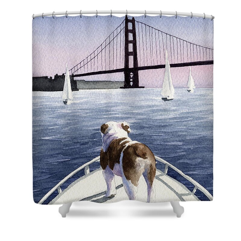 Bulldog Shower Curtain featuring the painting Bulldog On Board by David Rogers