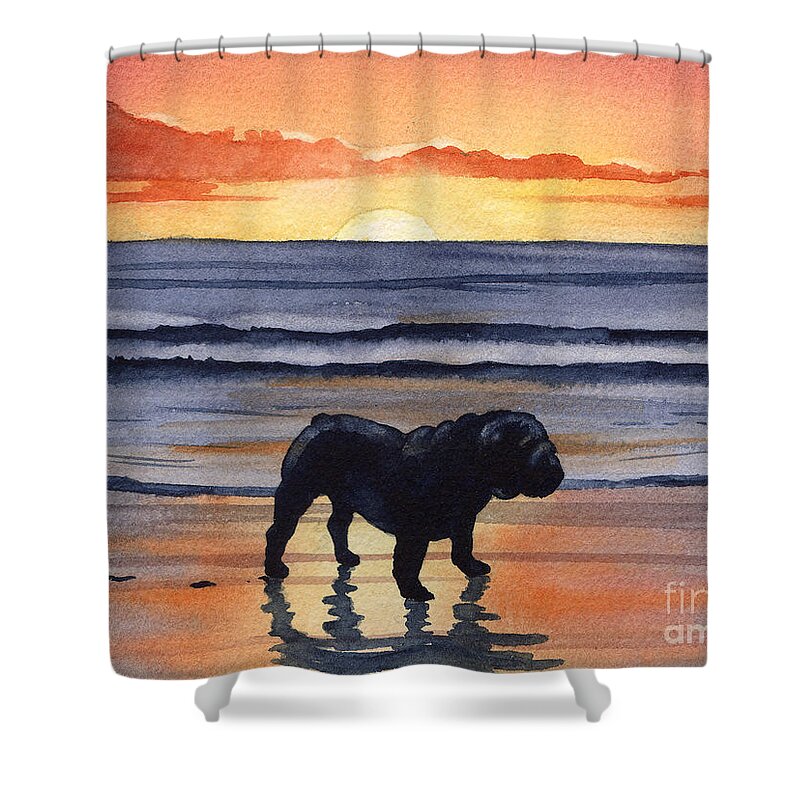 Bulldog Shower Curtain featuring the painting Bulldog Sunset by David Rogers