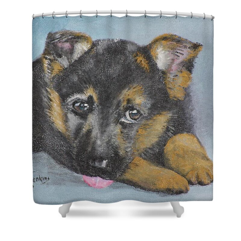 Puppy Shower Curtain featuring the painting Bullet by Mike Jenkins