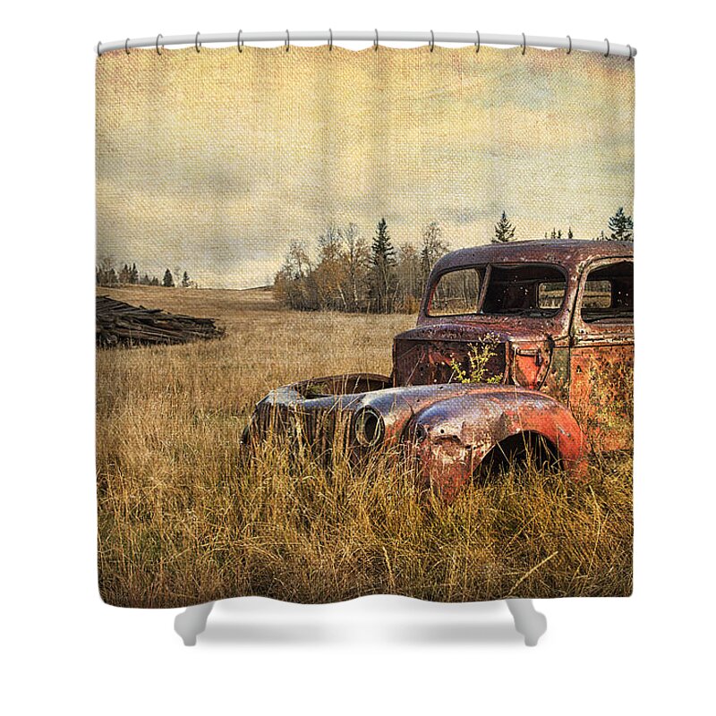Old Truck Shower Curtain featuring the photograph Bullet Riddled by Theresa Tahara
