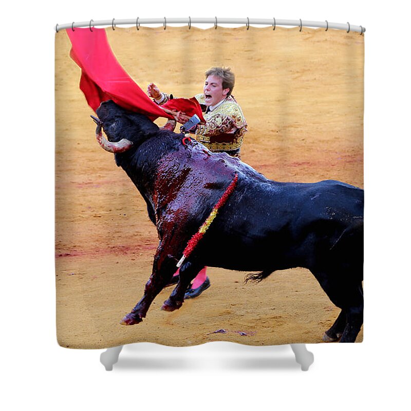 Bullfighting Shower Curtain featuring the photograph Bullfighting 28 by Andrew Fare
