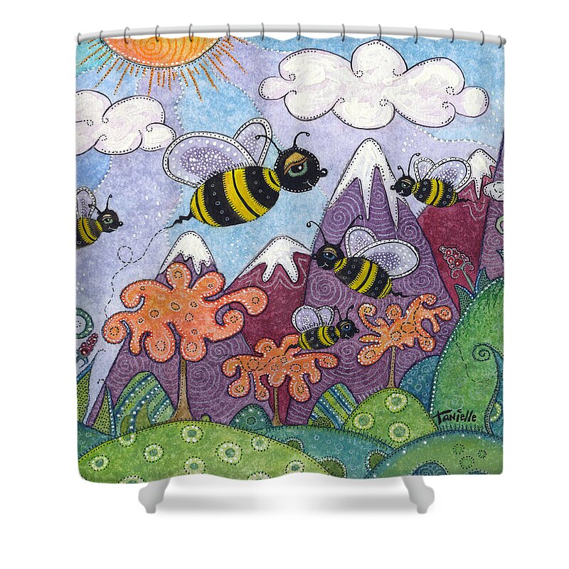Whimsical Landscape Shower Curtain featuring the painting Bumble Bee Buzz by Tanielle Childers