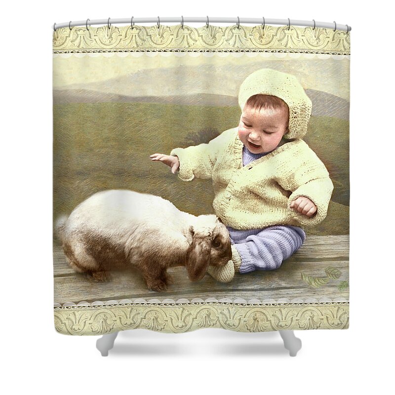  Shower Curtain featuring the photograph Bunny Nuzzles Baby's Toes by Adele Aron Greenspun