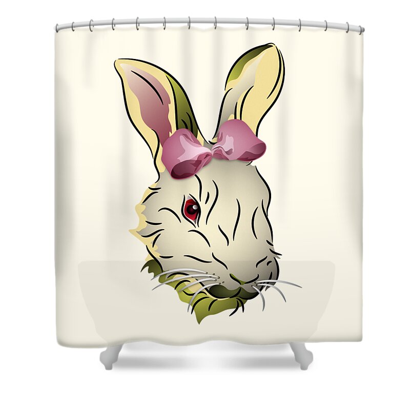 Graphic Animal Shower Curtain featuring the digital art Bunny Rabbit with a Pink Bow by MM Anderson