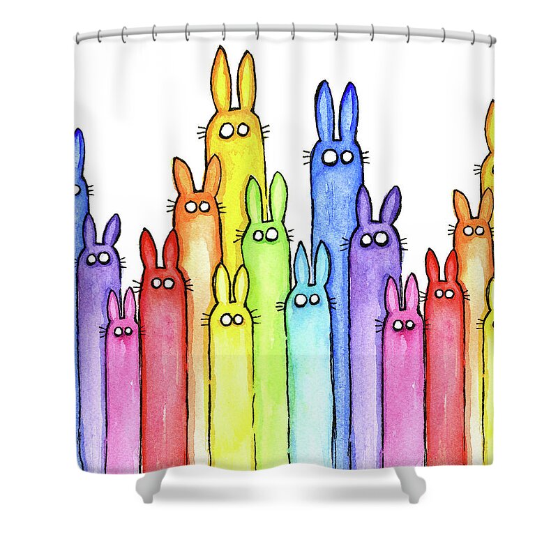 Baby Shower Curtain featuring the painting Bunny Rainbow Pattern by Olga Shvartsur