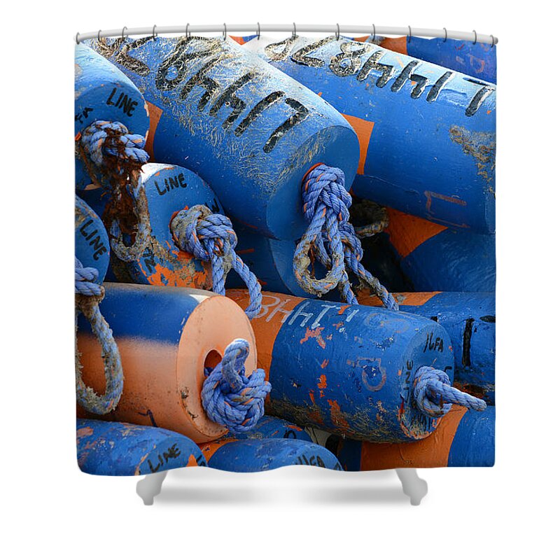 Fishing Buoys Shower Curtain featuring the photograph Buoy Colors by Fraida Gutovich