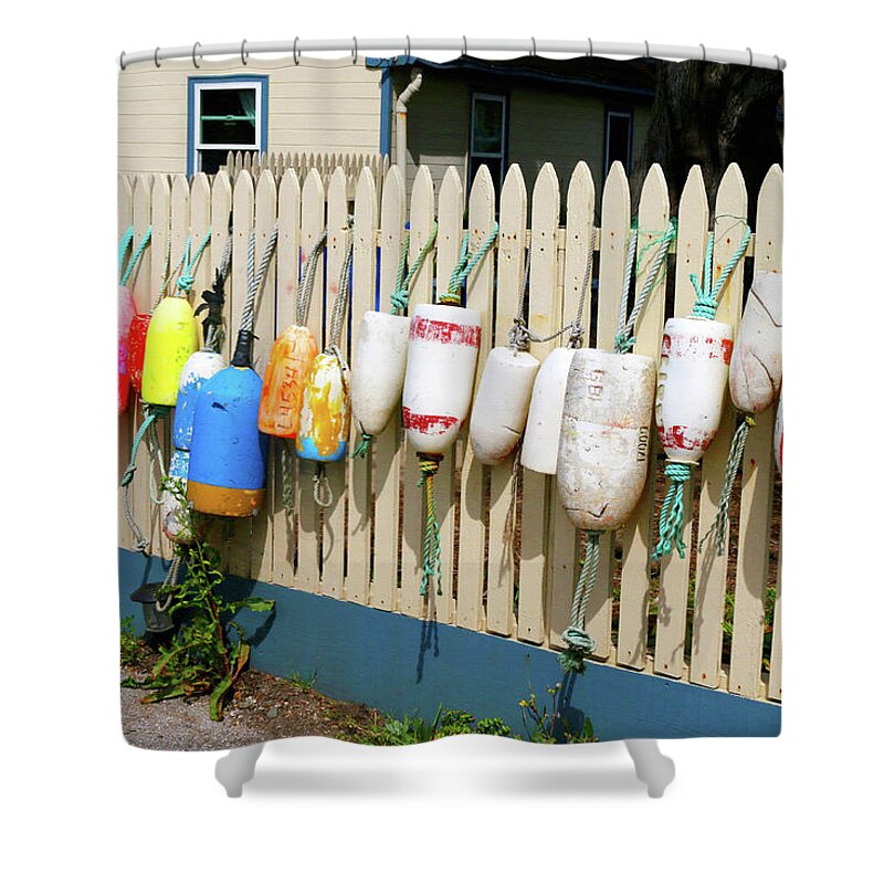 Point Montara Lighthouse Shower Curtain featuring the photograph Buoys at Point Montara Lighthouse by Art Block Collections