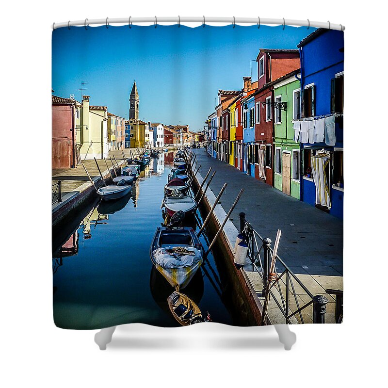 Burano Shower Curtain featuring the photograph Burano Canal Clothesline by Pamela Newcomb