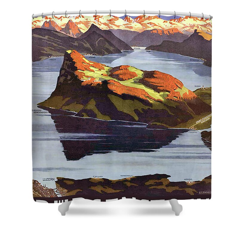 Burgenstock Shower Curtain featuring the painting Burgenstock, mountain, Switzerland by Long Shot