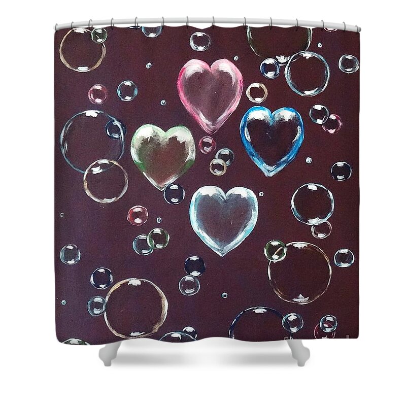 Soap Bubbles Shower Curtain featuring the painting Burgundy Bubbles by Karen Jane Jones