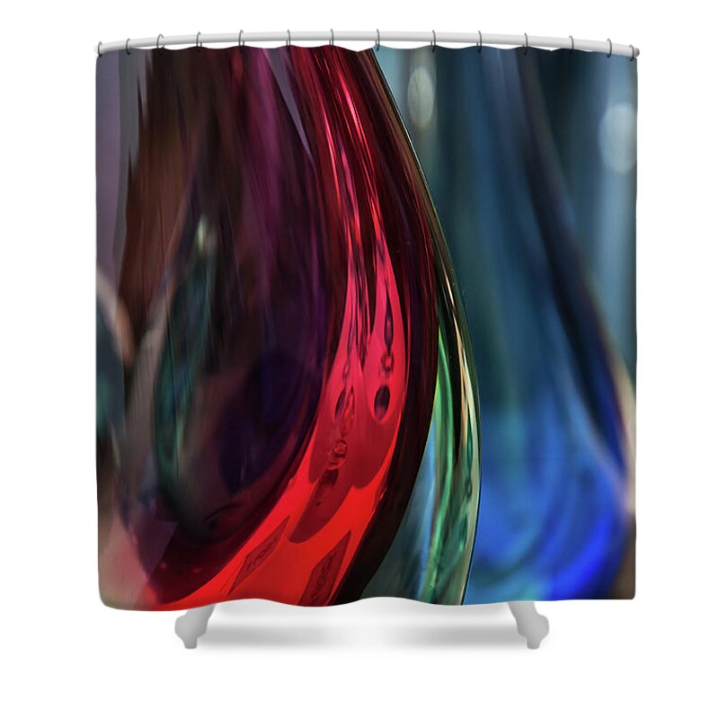 Jenny Rainbow Fine Art Photography Shower Curtain featuring the photograph Burgundy Emerald Glass Abstract by Jenny Rainbow