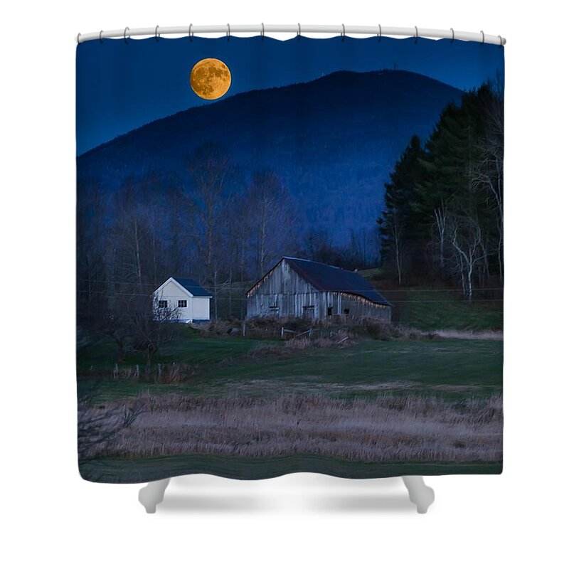 Moon Shower Curtain featuring the photograph Burke Barn and Super Moon by Tim Kirchoff