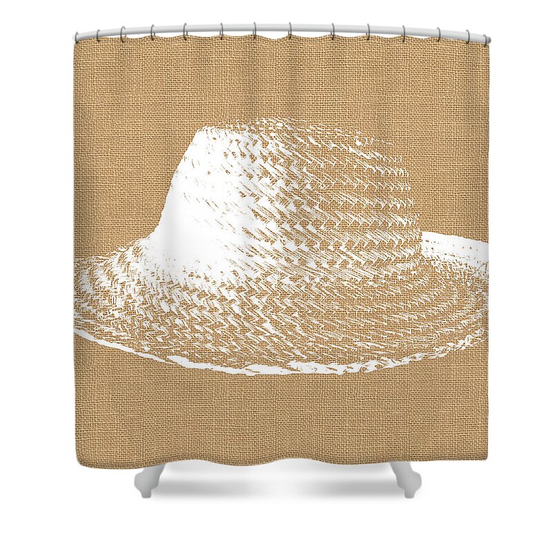 Sun Hat Shower Curtain featuring the digital art Burlap and White Sun Hat- Art by Linda Woods by Linda Woods