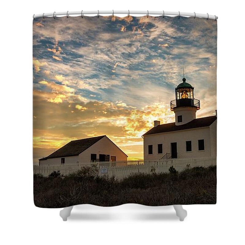 Lighthouse Shower Curtain featuring the photograph Burning Light by American Landscapes