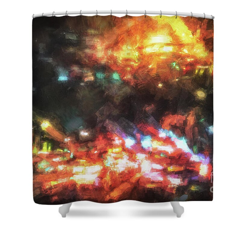 Abstract Shower Curtain featuring the digital art City of Burning Lights by Davy Cheng