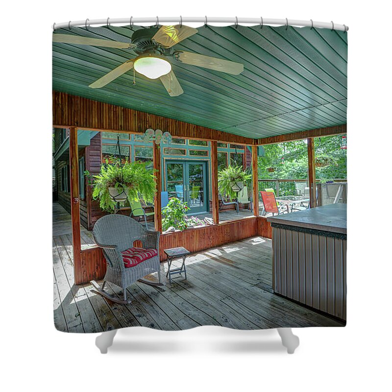 Real Estate Photography Shower Curtain featuring the photograph Burns Rd Deck area by Jeff Kurtz