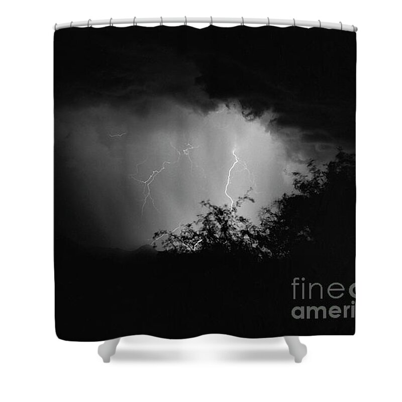 Lightning Shower Curtain featuring the photograph Burst From The Clouds-Signed-#1992 072 by J L Woody Wooden