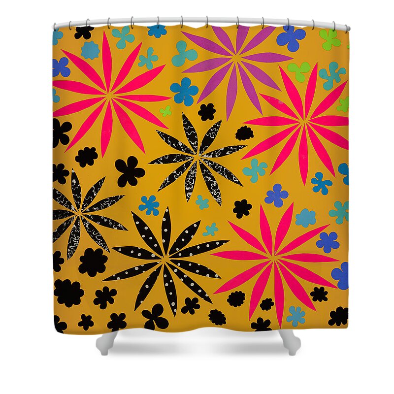 Fun Shower Curtain featuring the mixed media Bursting Open by Gloria Rothrock
