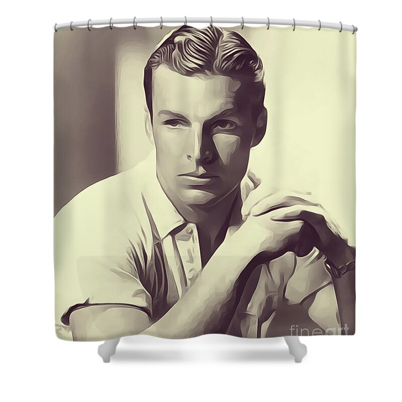 Buster Shower Curtain featuring the digital art Buster Crabbe, Vintage Actor by Esoterica Art Agency