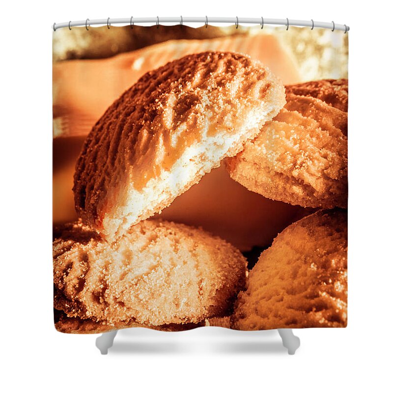 Bakery Shower Curtain featuring the photograph Butter shortbread biscuits by Jorgo Photography
