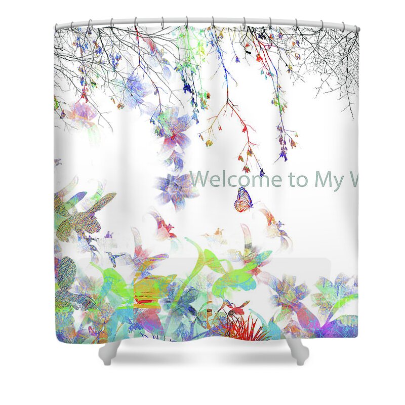Colorful Shower Curtain featuring the digital art Butterflies and Humming birds by Trilby Cole
