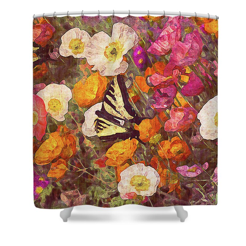 Flowers Shower Curtain featuring the photograph Butterflies in the Poppies by Vanessa Thomas