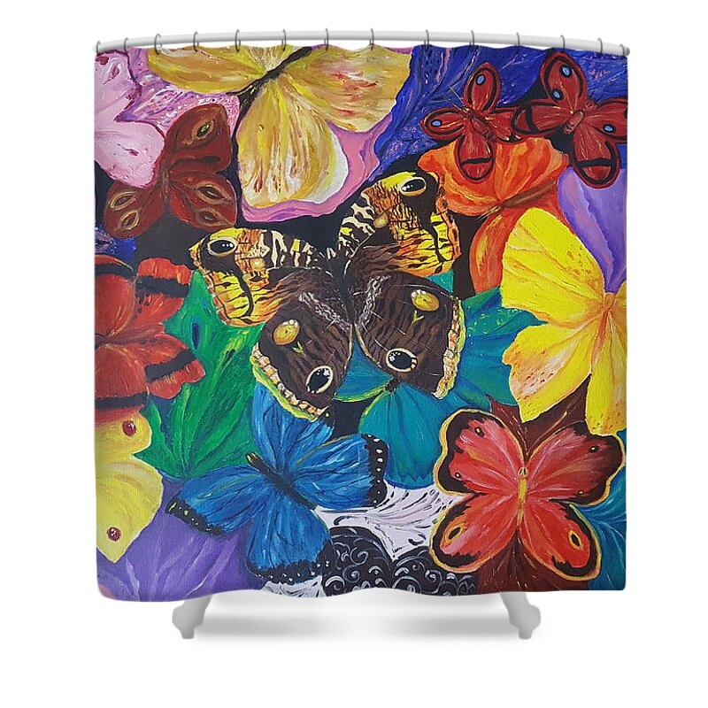 Butterfly Shower Curtain featuring the painting Butterflies by Rita Fetisov