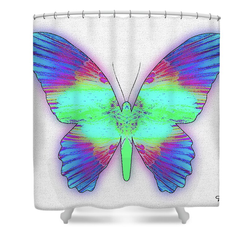 Butterfly Shower Curtain featuring the digital art Butterfly Poise #024 by Barbara Tristan