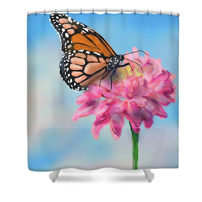 Butterfly Shower Curtain featuring the digital art Butterfly and Blossom by Cynthia Westbrook