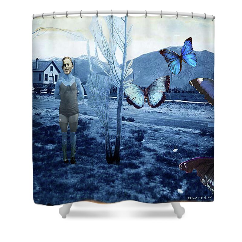  Shower Curtain featuring the digital art Butterfly Firing Squad by Doug Duffey