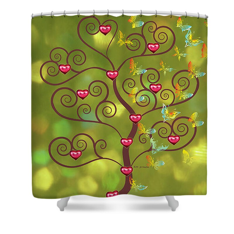 Tree Of Hearts Shower Curtain featuring the digital art Butterfly of Heart Tree by Kim Prowse
