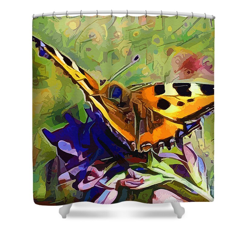 Butterfly Shower Curtain featuring the digital art Butterfly on flower by Miroslav Nemecek