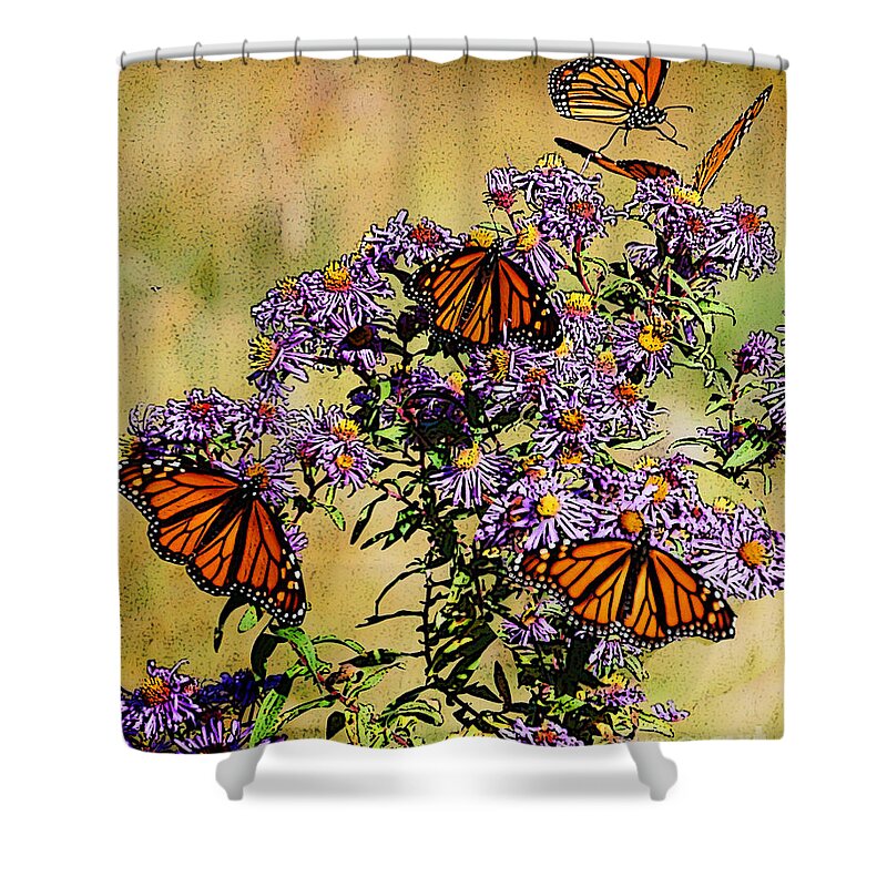 Diane Berry Shower Curtain featuring the drawing Butterfly Party by Diane E Berry