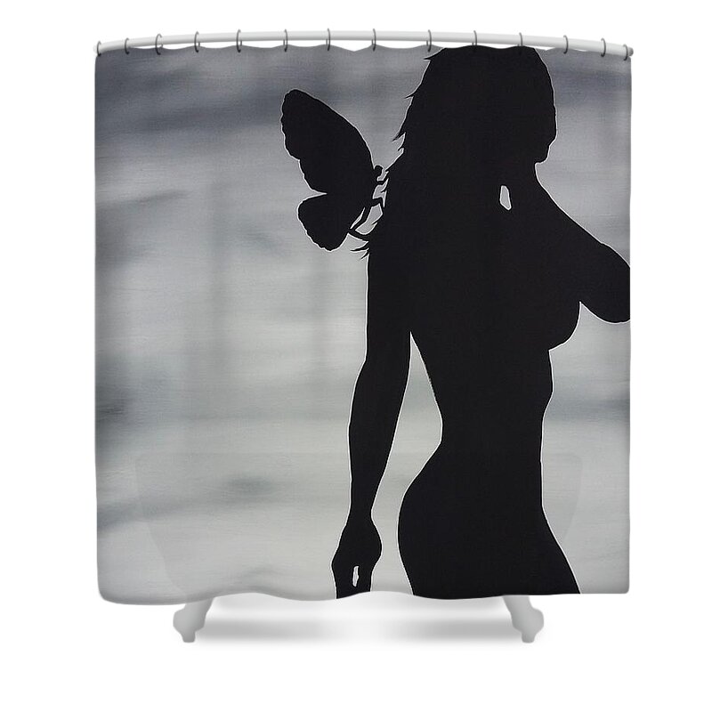 Butterfly Shower Curtain featuring the painting Butterfly Silhouette by Edwin Alverio