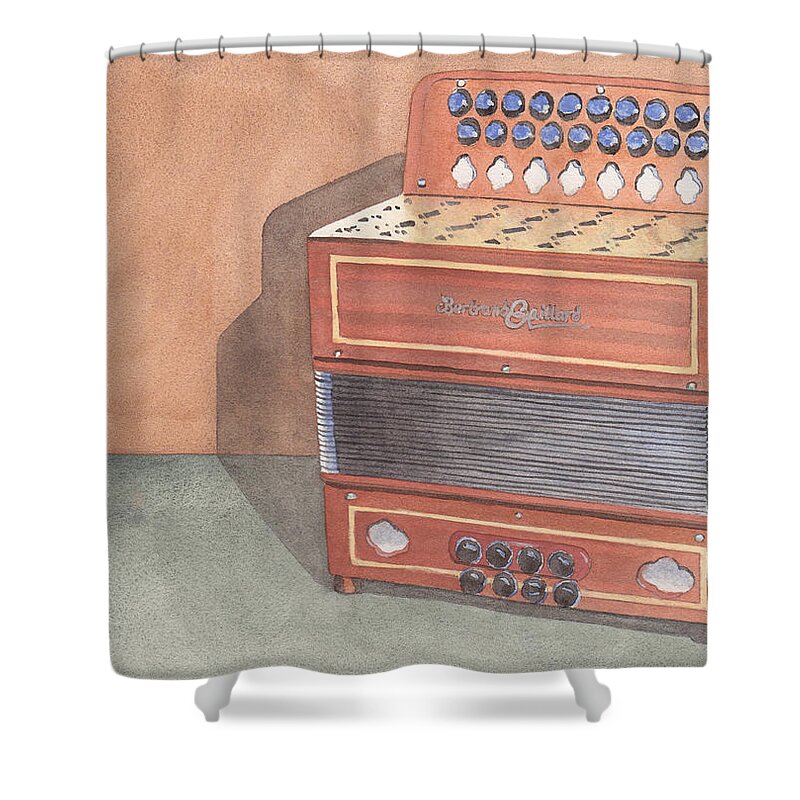 Button Shower Curtain featuring the painting Button Accordion Three by Ken Powers